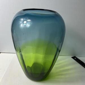 Blue To Green Gradient Art Glass Vase 10.25”
